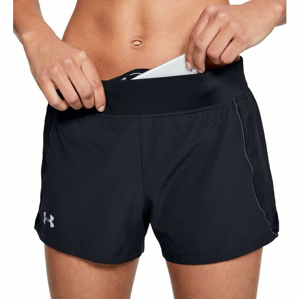 Under Armour 1342856 001 Womens Sz XL Black HeatGear SpeedPocket Running Shorts